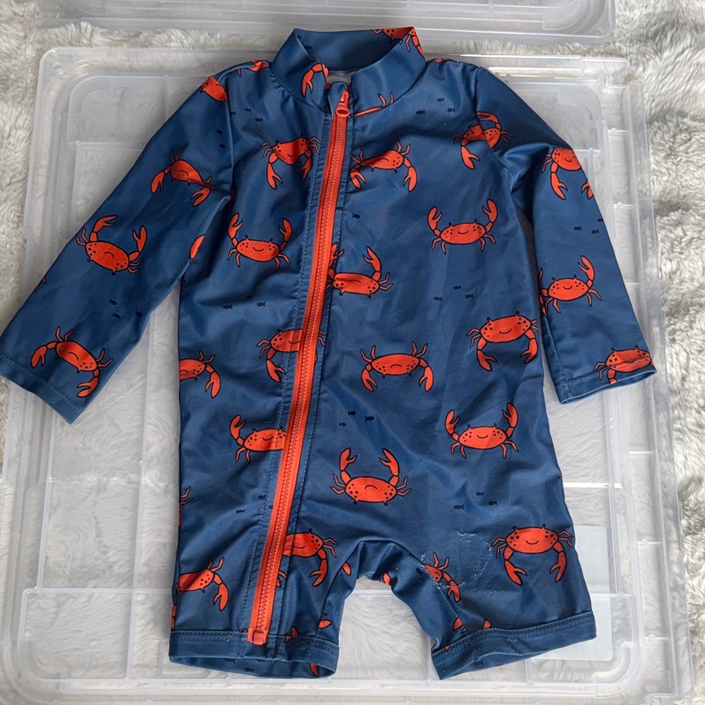 Child of Mine Carter’s Blue and Orange Crab Rashguard Bathing Suit size 12m